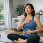 Illustration showing deep breathing exercise for stress relief