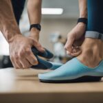 A podiatrist fitting a patient with custom orthotics in London, Ontario