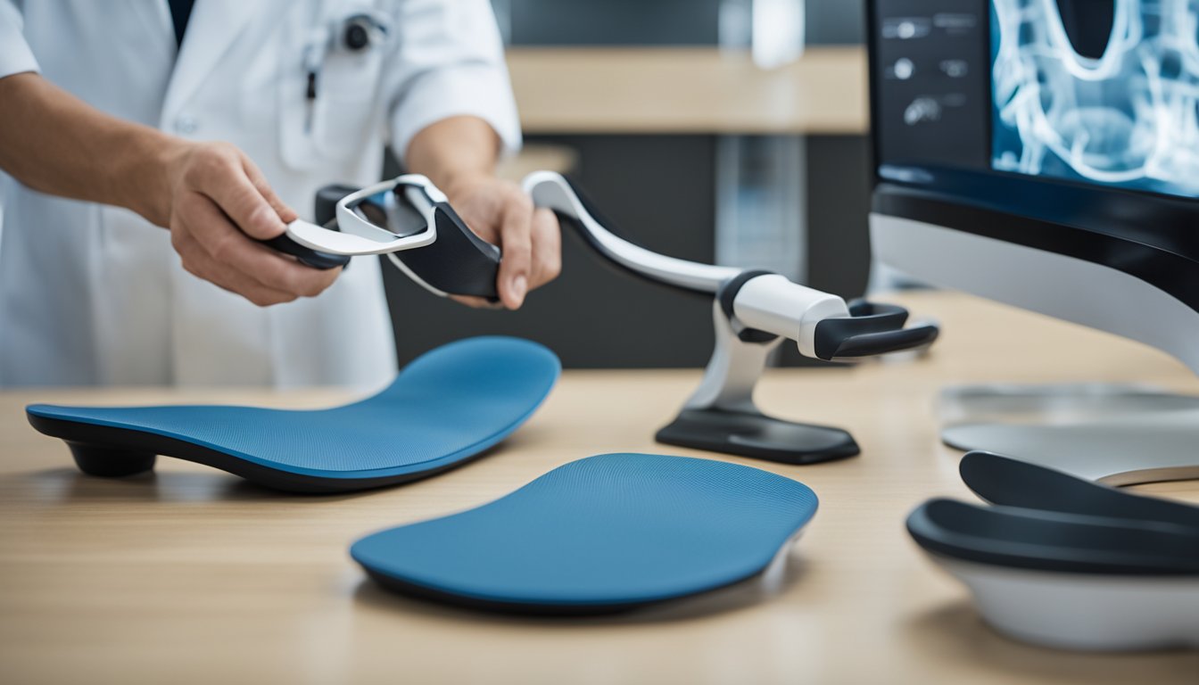 A professional fitting and customization of orthotic devices in a modern clinic setting