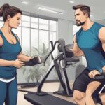A personal trainer guiding a client through a variety of exercises, providing encouragement and support