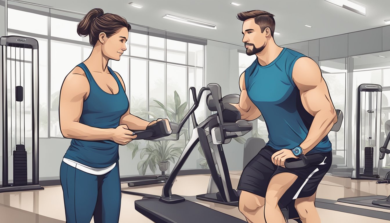 A personal trainer guiding a client through a variety of exercises, providing encouragement and support