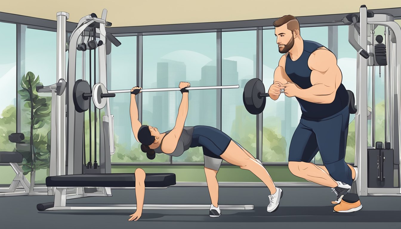 A personal trainer guiding a client through various workout routines, demonstrating proper form and technique