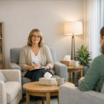 Therapist sitting with patient