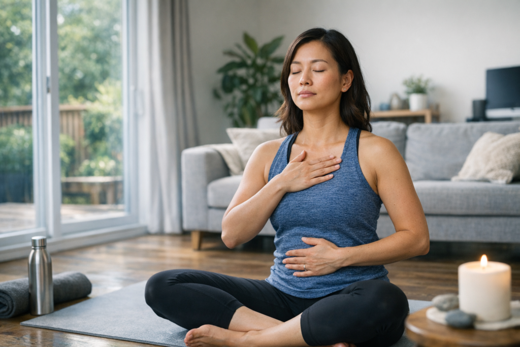 Illustration showing deep breathing exercise for stress relief
